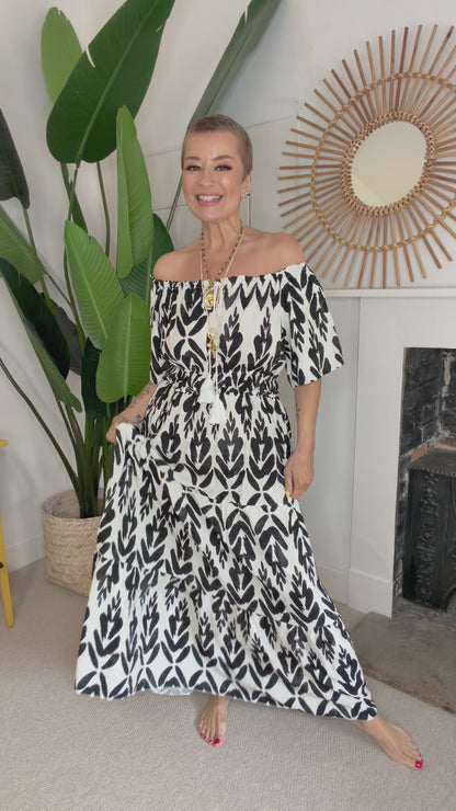 Boho Bardot Maxi Dress