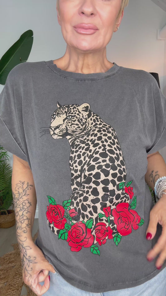 Acid Wash T-Shirt - Leopard