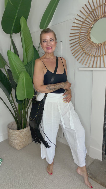 Linen Barrel Leg Trousers