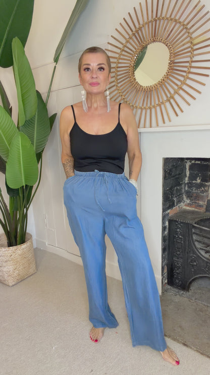 Soft Denim Wide Leg Trousers