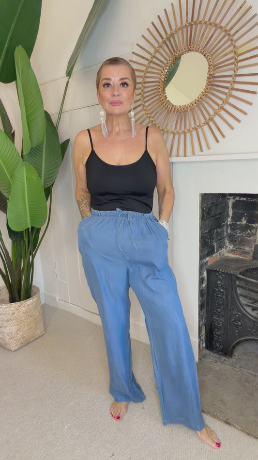 Soft Denim Wide Leg Trousers