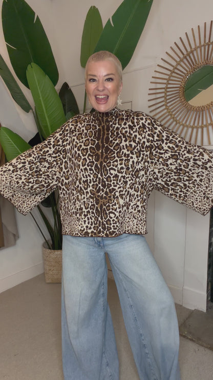 PRE ORDER- Wild Muse Leopard Print Flare Sleeve Knit