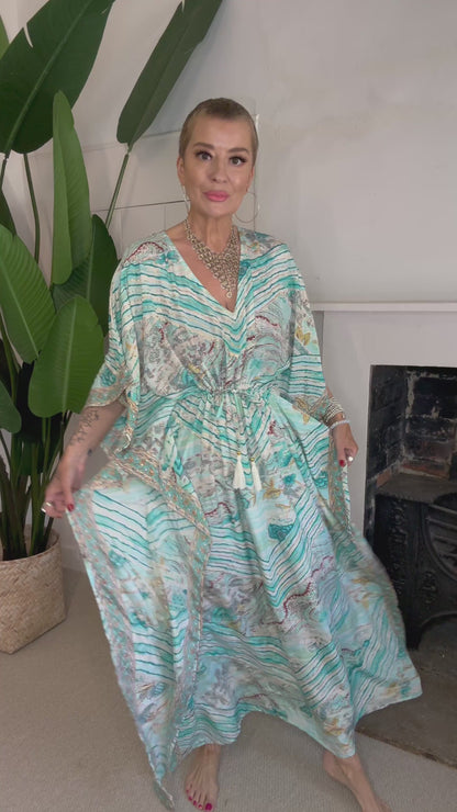 Vintage Indian Silk Swirl Print Maxi Dress