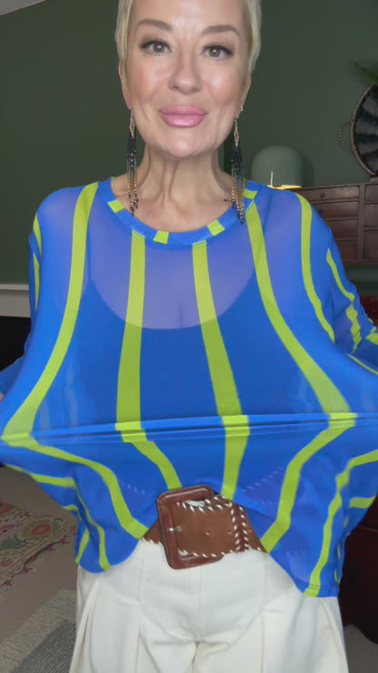 Stripe Print Mesh Top