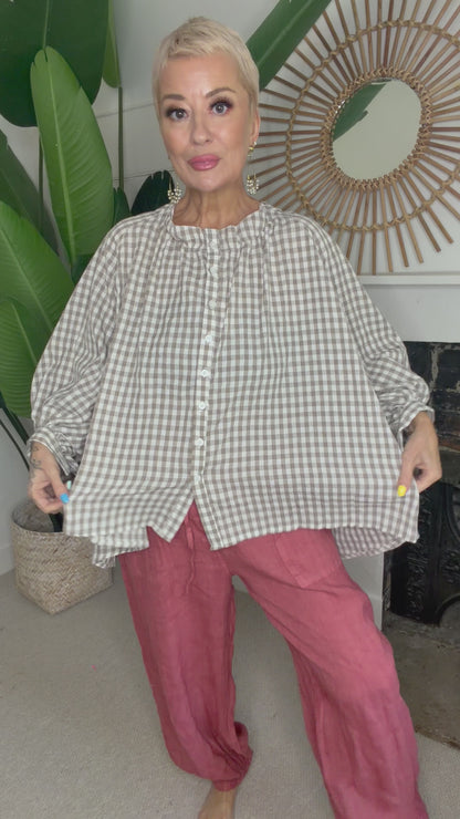 Gingham Balloon Sleeve Blouse