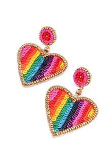 My Doris Rainbow Stripe Beaded Heart Earrings