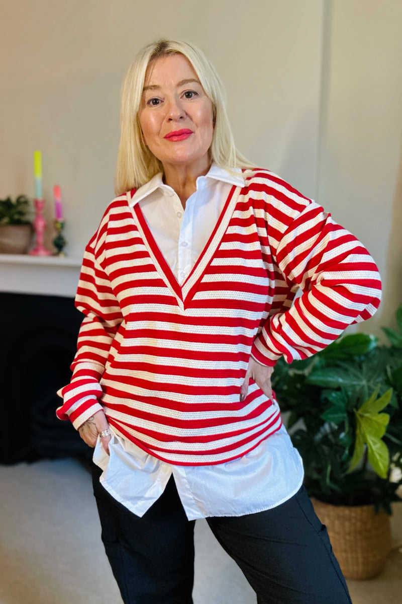 Effie Stripe Knitted Jumper & Shirt