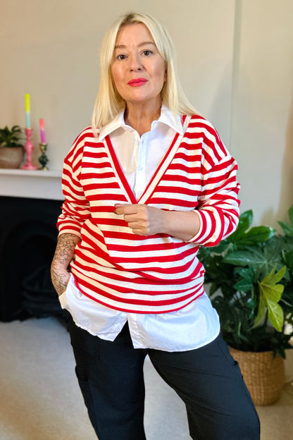 Effie Stripe Knitted Jumper & Shirt