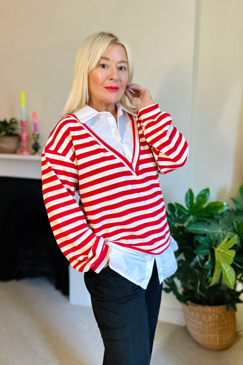 Effie Stripe Knitted Jumper & Shirt