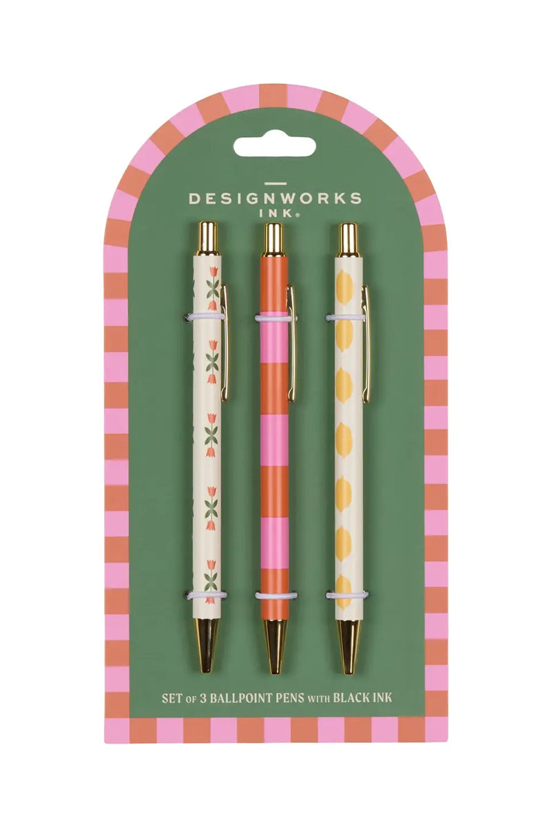 Designworks Ink A Dopo Set of 3 Pens - Flower Stripe Lemon