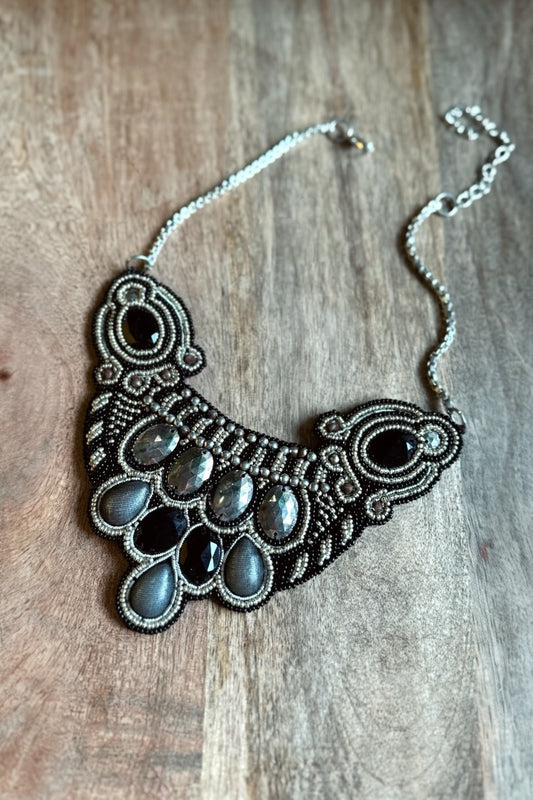 silver black beaded necklace 