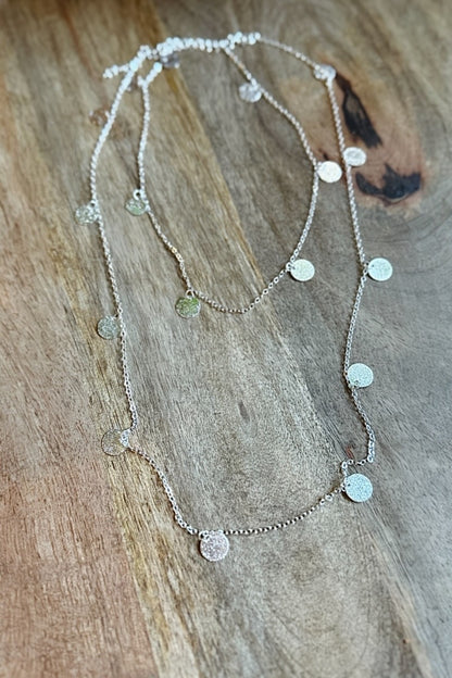 silver hammered disc necklace 