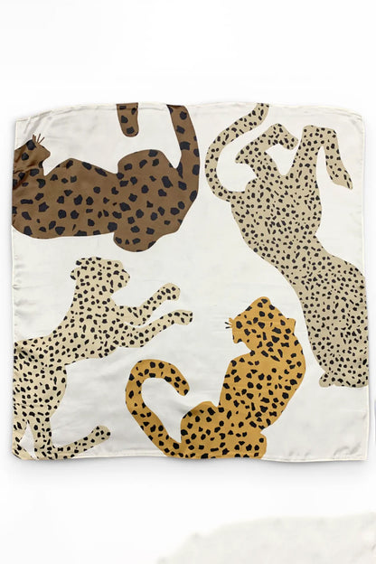 Cheetah Square Silk Touch Scarf - Stone