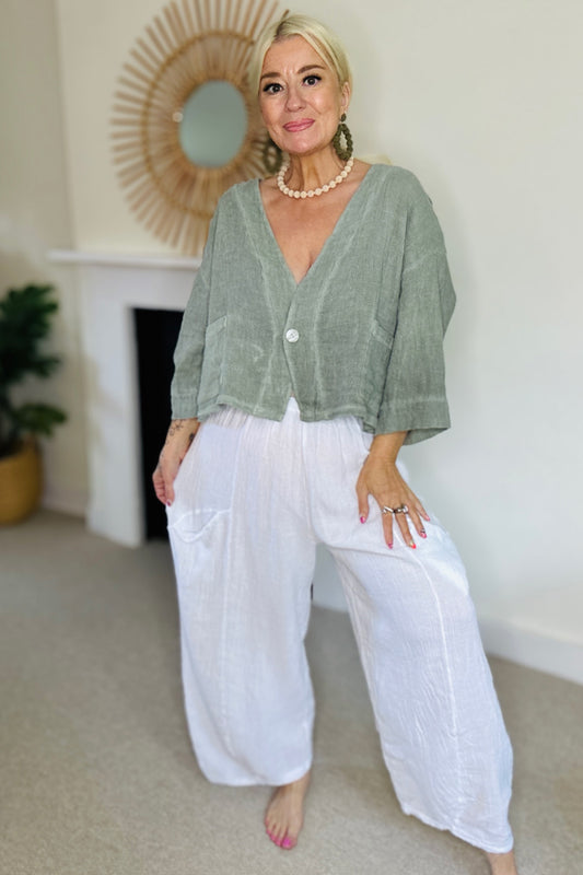 Mina Linen Barrel leg Trousers